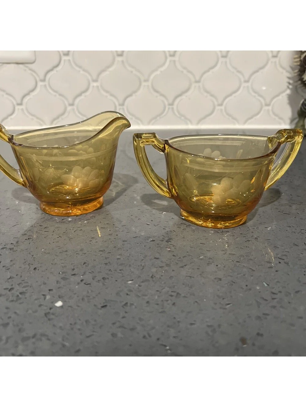 Vintage Amber Depression Glass Cream and Sugar Set
